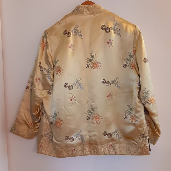 Peony Brand Satin Brocade Reversible Chinese Jacket Gold/Black Frog Closures XL - Picture 3 of 7